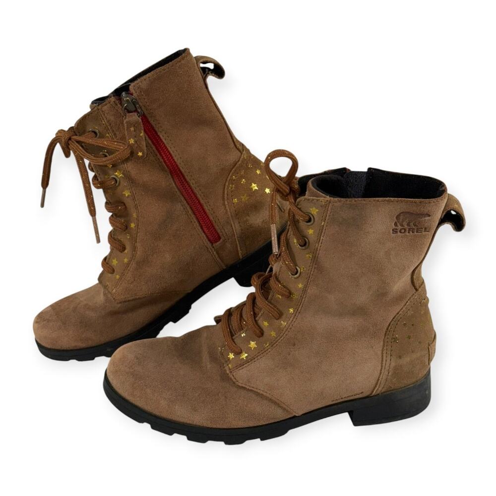 Sorel Emelie Ankle Boots, Brown, Leather, Side Zip, Women's 6-6.5, 5 Youth
